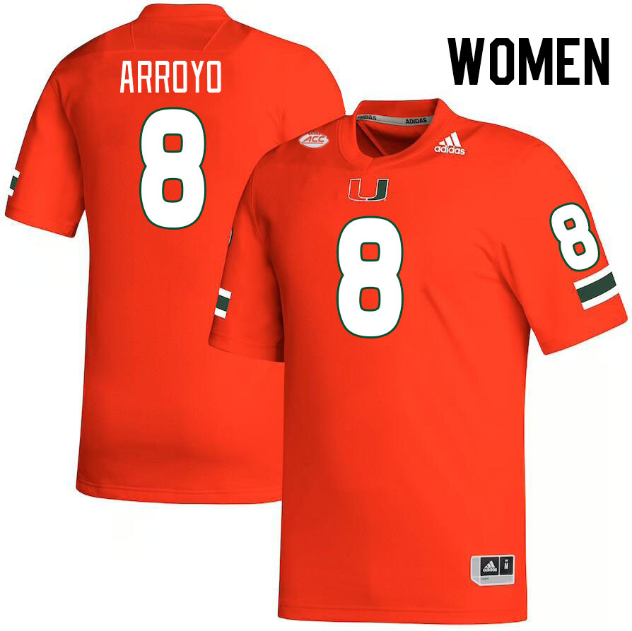 Women #8 Elijah Arroyo Miami Hurricanes College Football Jerseys Stitched-Orange